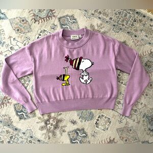 Peanuts x Aeropostale Snoopy & Woodstock Lilac Cropped Sweater - XS